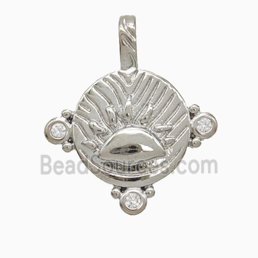 Copper Sun Pendant Pave Zirconia Platinum Plated