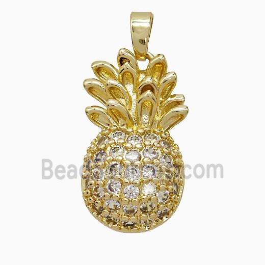 Copper Pineapple Pendant Pave Zirconia Gold Plated