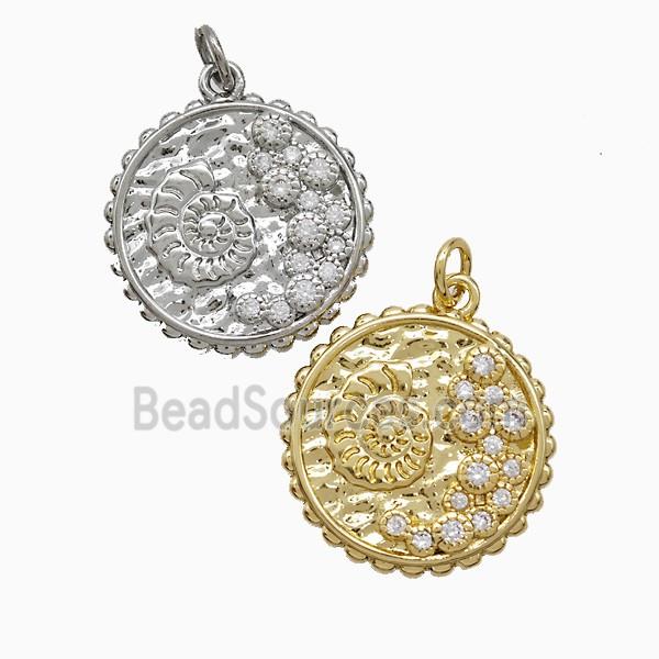 Copper Spiral Shell Pendant Pave Zirconia Circle Mixed