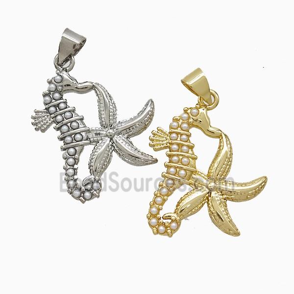Copper Seahorse Starfish Pendant Pave Resin Mixed