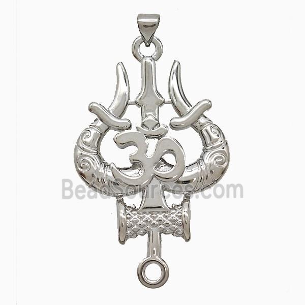 OM Mahakal Trishul Locket Charms Copper Pendant Platinum Plated