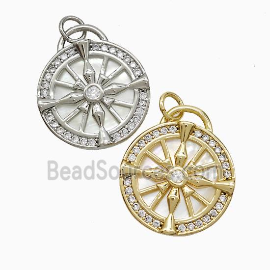 Dharma Wheel Charms Copper Pendant Pave Zirconia Shell Circle Mixed