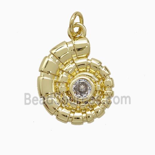 Copper Spiral Shell Pendant Pave Zirconia Gold Plated