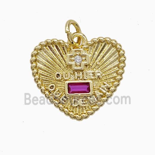 Copper Heart Pendant Pave Zirconia French Love Cross Gold Plated