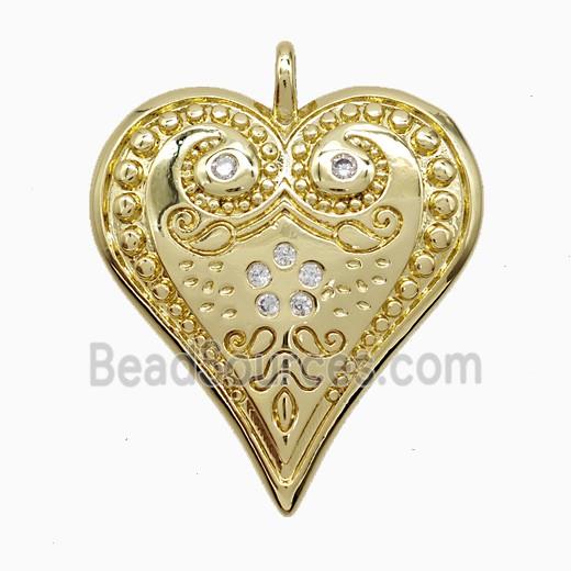 Copper Heart Pendant Pave Zirconia Gold Plated