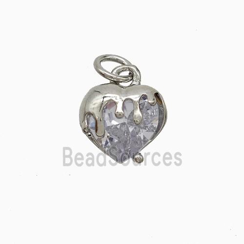 Copper Heart Pendant Pave Crystal Glass Platinum Plated