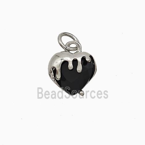 Copper Heart Pendant Pave Black Crystal Glass Platinum Plated