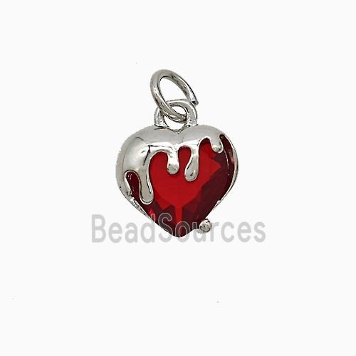 Copper Heart Pendant Pave Red Crystal Glass Platinum Plated