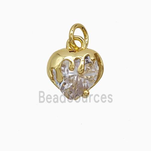 Copper Heart Pendant Pave Crystal Glass Gold Plated