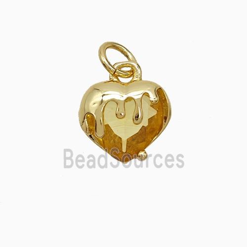Copper Heart Pendant Pave Yellow Crystal Glass Gold Plated