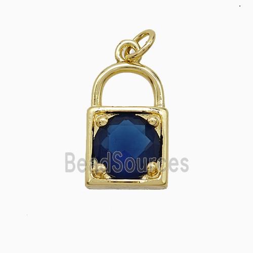 Copper Locket Pendant Pave Blue Crystal Glass Gold Plated