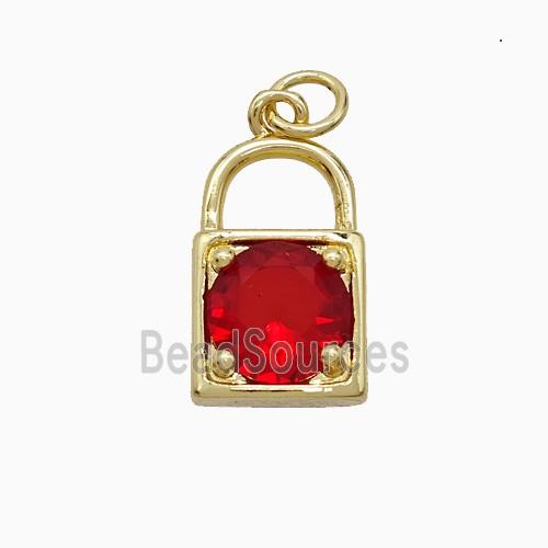 Copper Locket Pendant Pave Red Crystal Glass Gold Plated