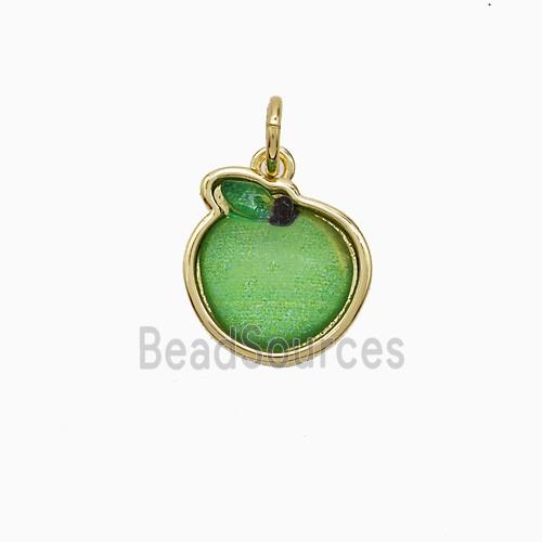 Copper Apple Pendant Pave Green Resin Gold Plated