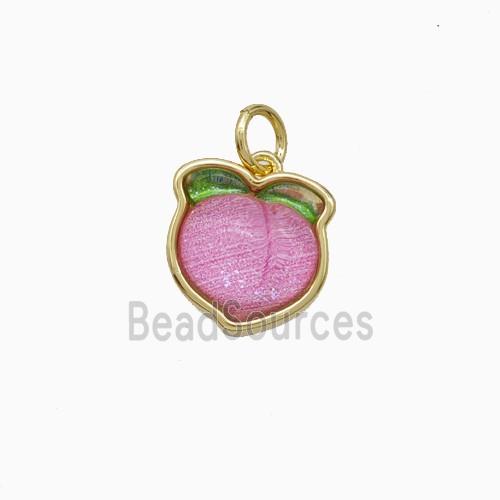 Copper Peach Pendant Pave Resin Gold Plated
