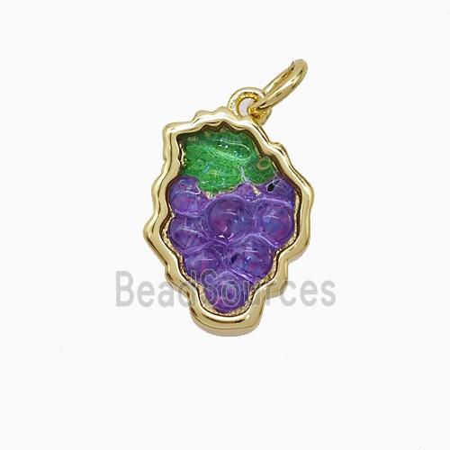 Copper Grape Pendant Pave Purple Resin Gold Plated