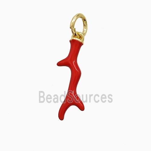 Enamel Antler Pendant Red Enamel Gold Plated
