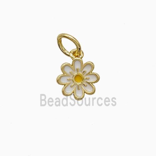 Enamel Daisy Flower Pendant White Enamel Gold Plated