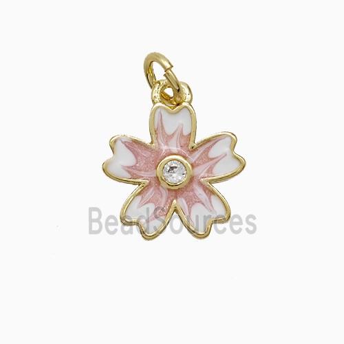 Copper Flower Pendant Pink Enamel Gold Plated