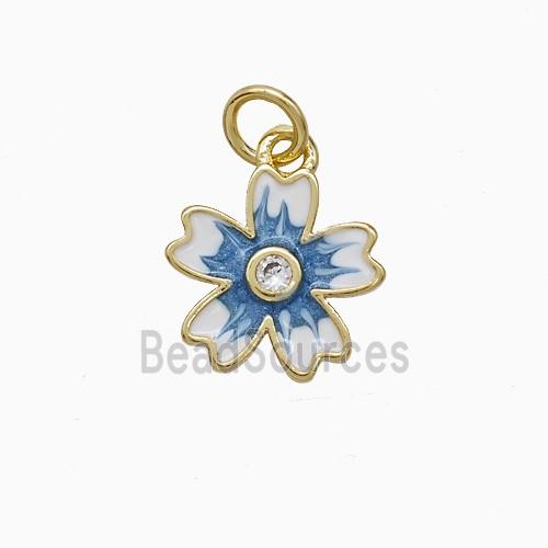 Copper Flower Pendant Blue Enamel Gold Plated