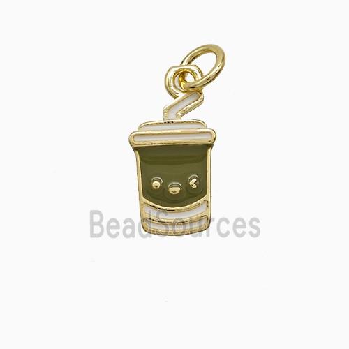 Coffee Cup Charms Copper Pendant Green Enamel Gold Plated