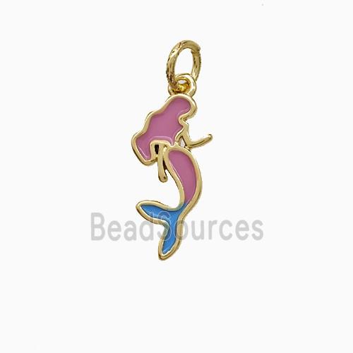 Copper Mermaid Pendant Pink Enamel Gold Plated