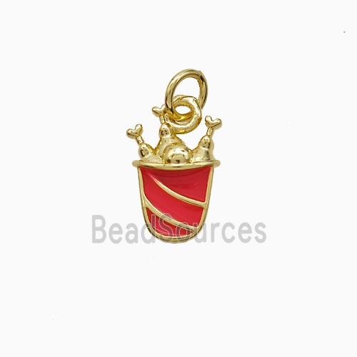 Fried Chicken Bucket Charms Copper Pendant Red Enamel Gold Plated