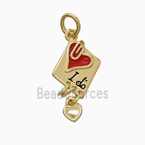 Love Heart Charms Copper Pendant Ido Red Enamel Gold Plated