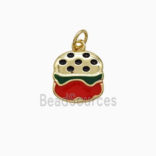 Hamburger Charms Copper Pendant Red Enamel Gold Plated