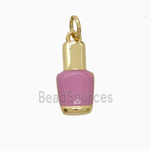 Nail Polish Bottle Charms Copper Pendant Pink Enamel Gold Plated
