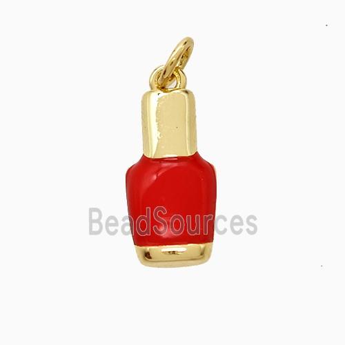 Nail Polish Bottle Charms Copper Pendant Red Enamel Gold Plated