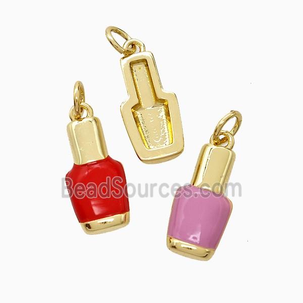 Nail Polish Bottle Charms Copper Pendant Enamel Gold Plated Mixed