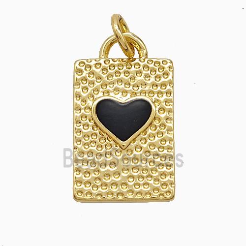 Copper Heart Pendant Black Enamel Rectangle Gold Plated