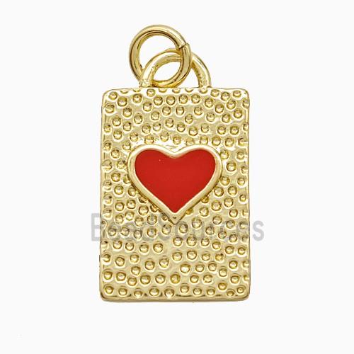 Copper Heart Pendant Red Enamel Rectangle Gold Plated