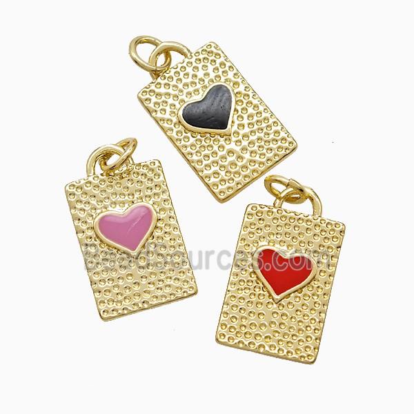 Copper Heart Pendant Enamel Rectangle Gold Plated Mixed