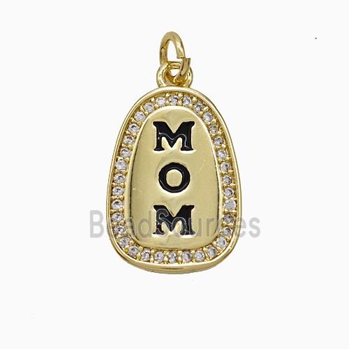 Copper MOM Pendant Pave Zirconia Black Enamel Gold Plated