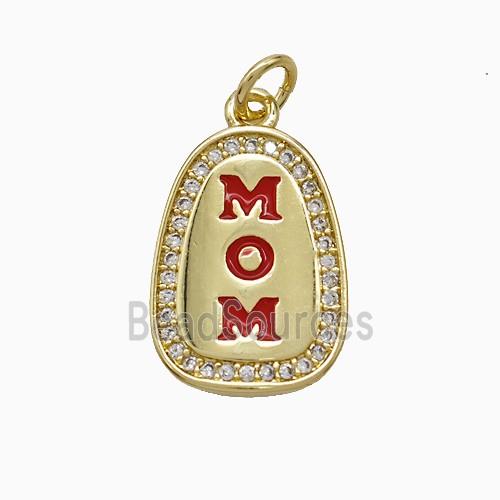 Copper MOM Pendant Pave Zirconia Red Enamel Gold Plated