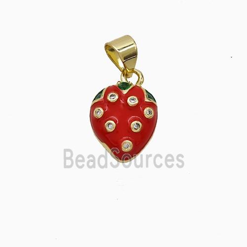 Copper Strawberry Pendant Red Enamel Gold Plated