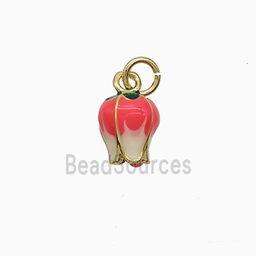 Copper Lotus Pendant Pink Enamel Flower Gold Plated