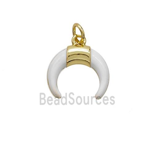 Copper Horn Pendant White Enamel Gold Plated