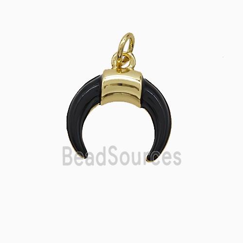 Copper Horn Pendant Black Enamel Gold Plated