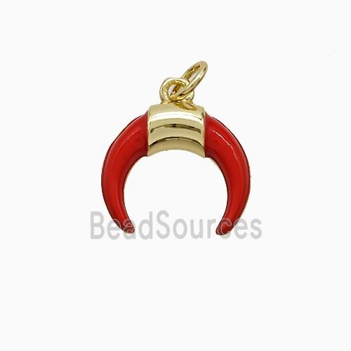 Copper Horn Pendant Red Enamel Gold Plated