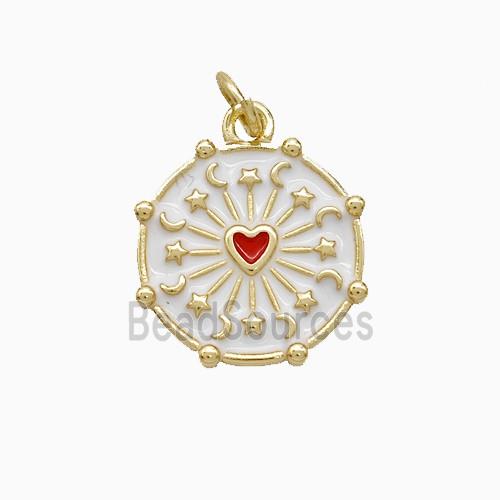 Copper Heart Pendant White Red Enamel Moon Star Gold Plated