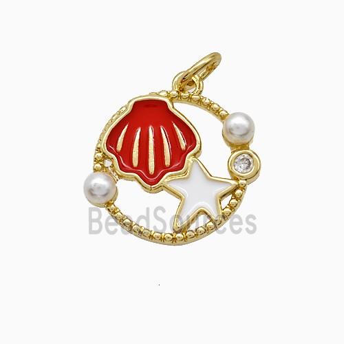Copper Scallop Starfish Pendant Pave Resin Enamel Gold Plated