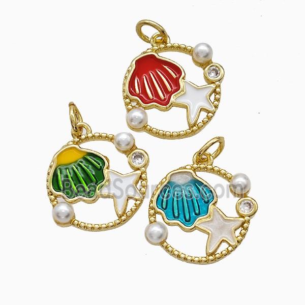 Copper Scallop Starfish Pendant Pave Resin Enamel Gold Plated Mixed