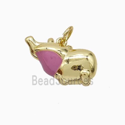Copper Elephant Pendant Pink Enamel Gold Plated