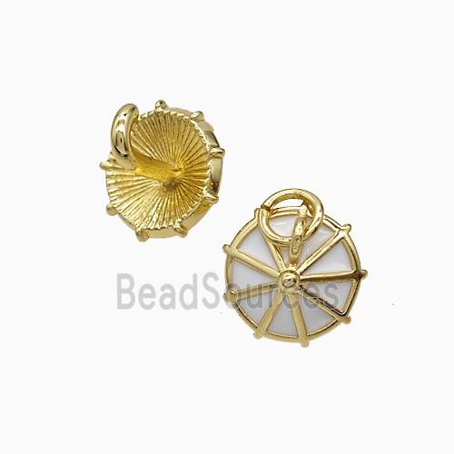 Copper Umbrella Pendant White Enamel Gold Plated