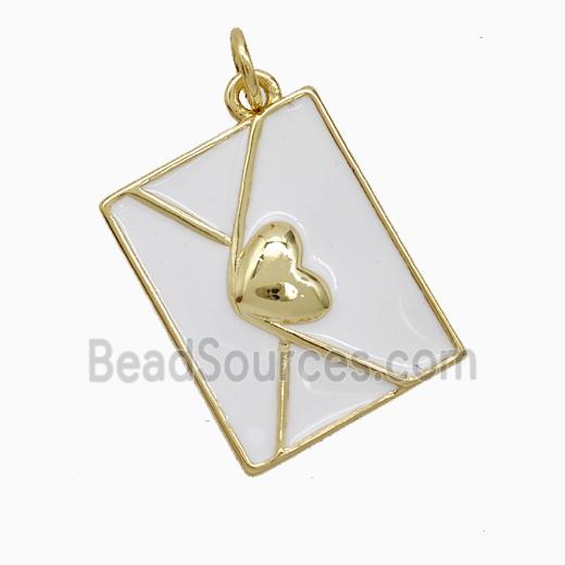 Copper Envelope Pendant White Enamel Heart Lover Gold Plated