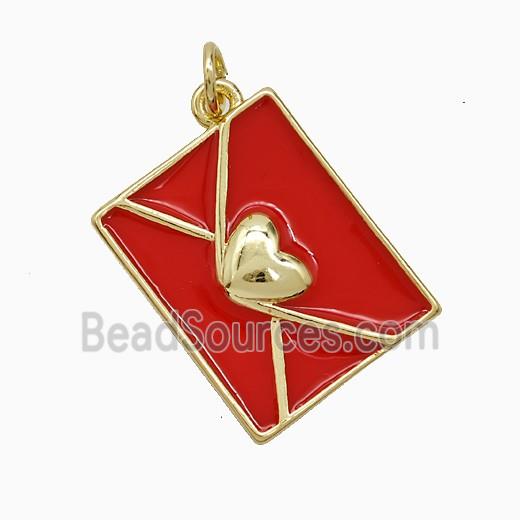 Copper Envelope Pendant Red Enamel Heart Lover Gold Plated