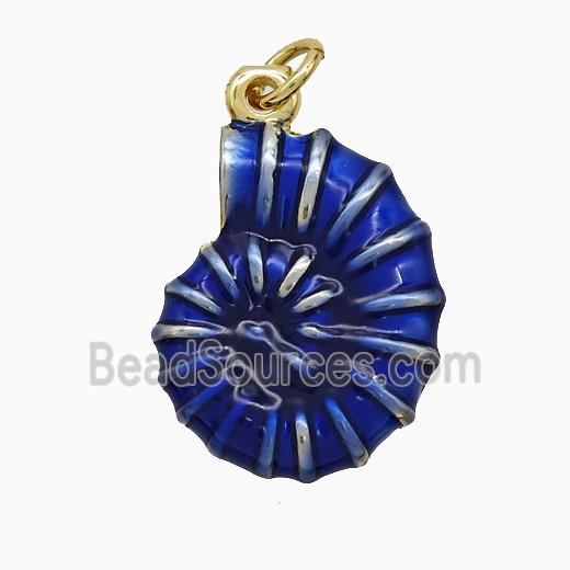 Copper Spiral Shell Pendant Blue Painted Gold Plated