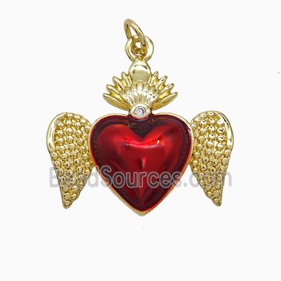 Copper Heart Angel Wings Pendant Red Painted Gold Plated